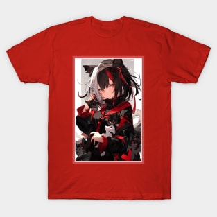 Aesthetic Anime Girl Red White Black | Quality Aesthetic Anime Design | Chibi Manga Anime Art T-Shirt